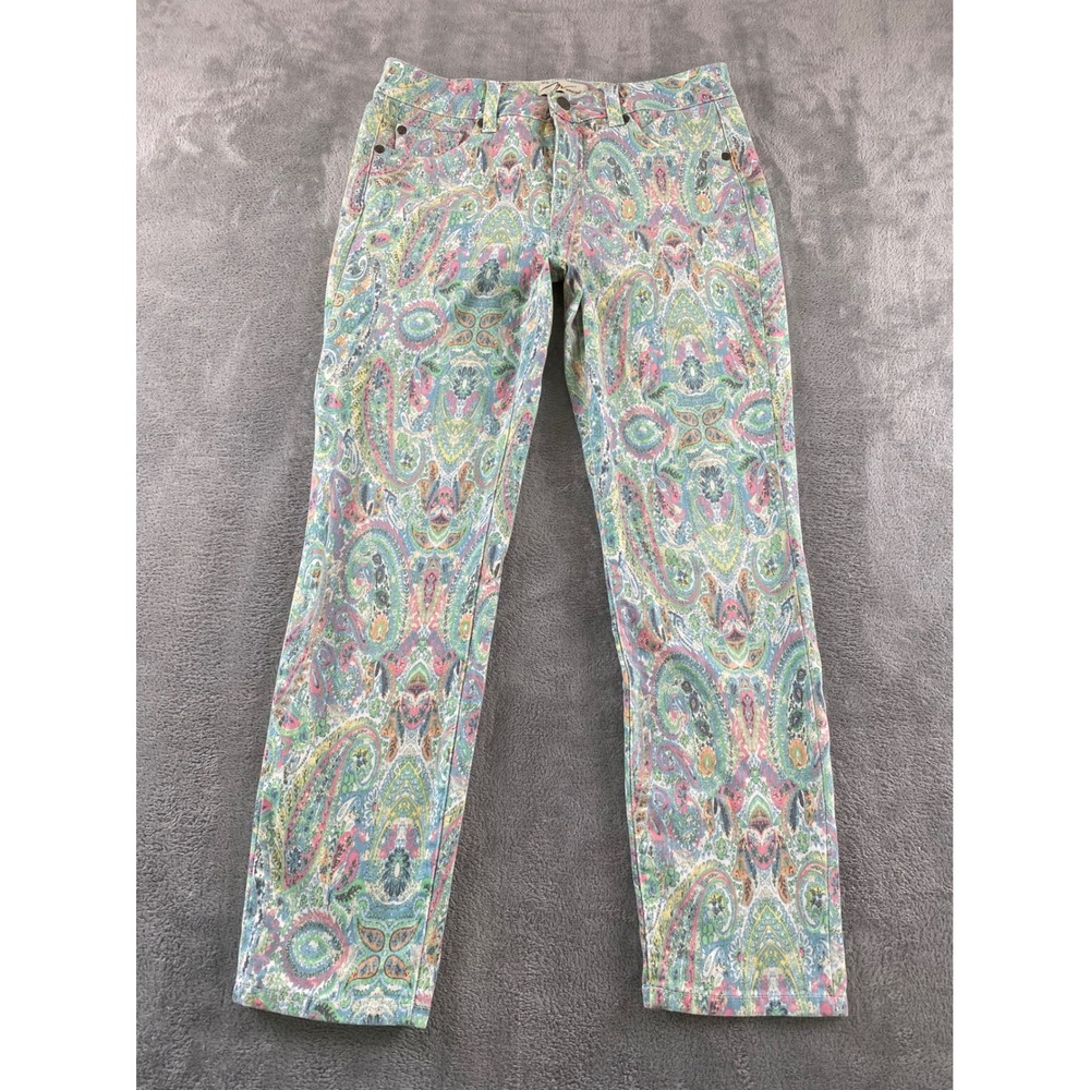 Miraclebody Women 6 Paisley Print Slim Leg Jeans Multicolor Cotton Stretch Boho